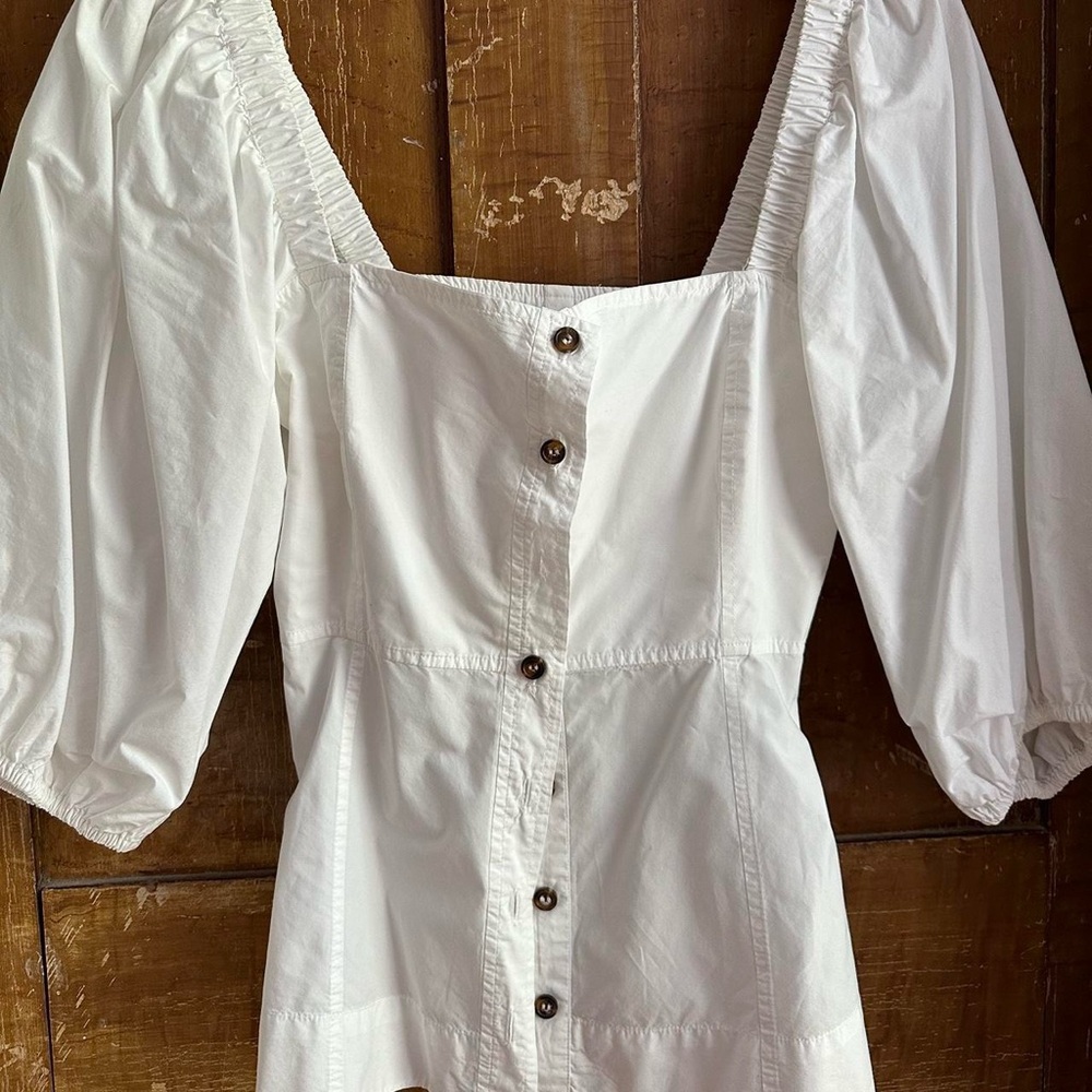 GANNI puff sleeve white top
